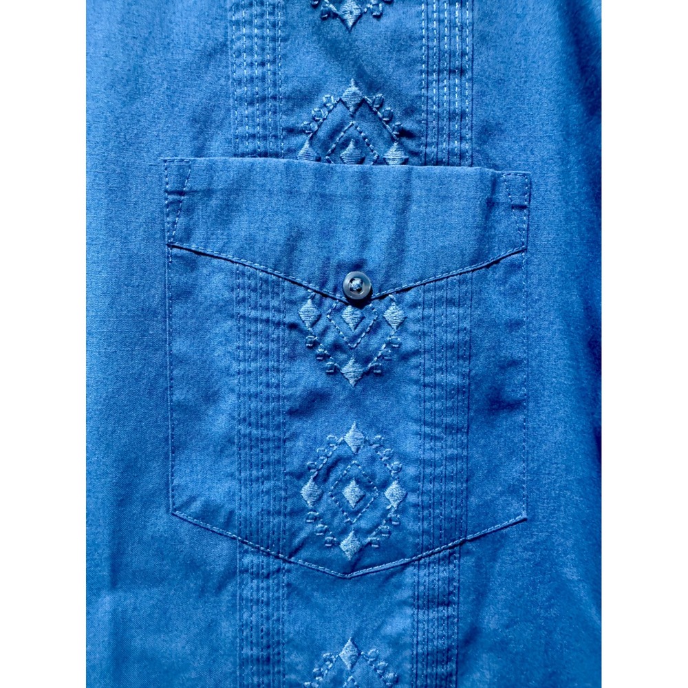 Cubavera Mens Blue Short Sleeve Guayabera Cuban Style Embroidered Shirt XXL - Picture 3 of 6